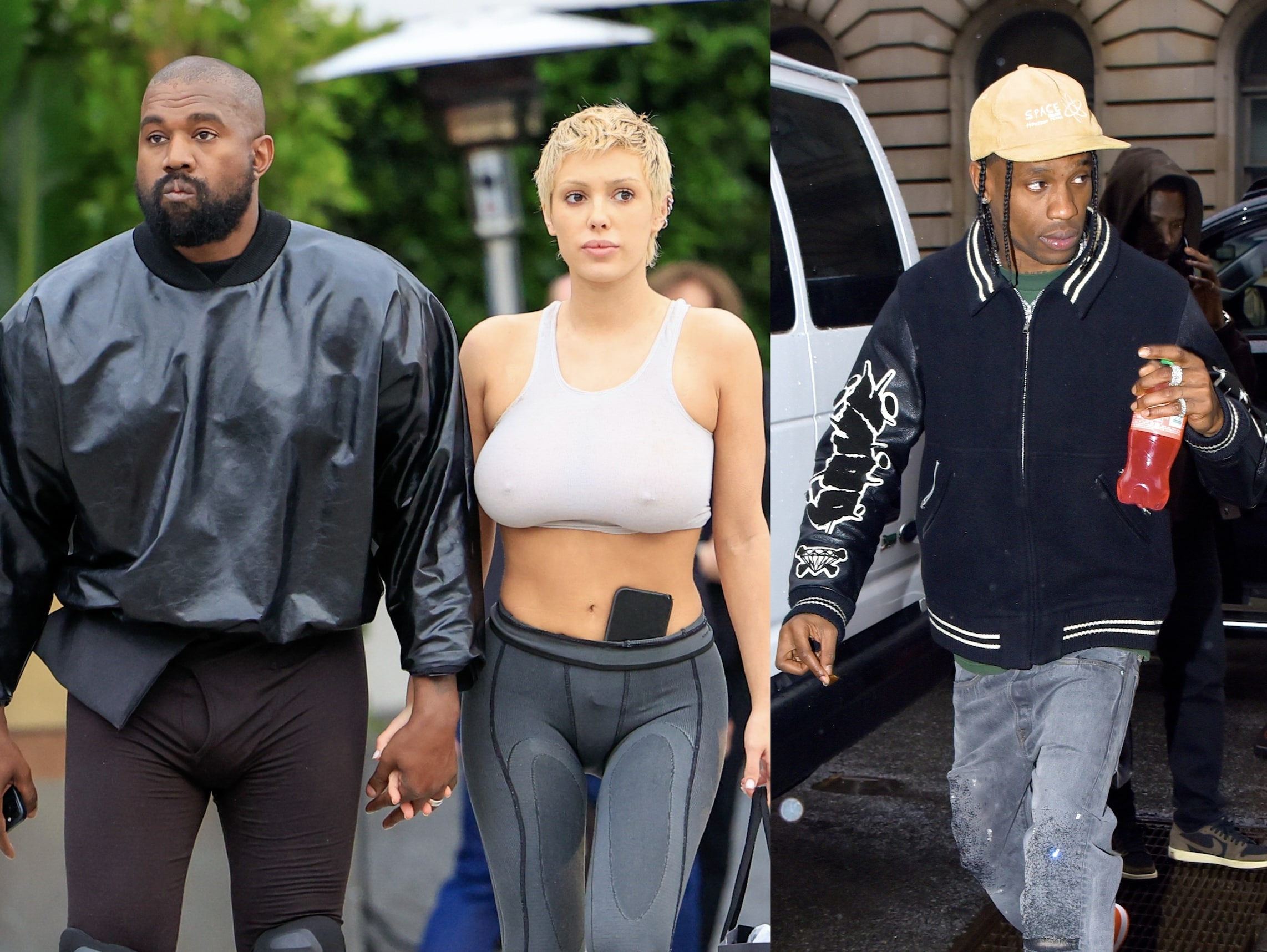 Bianca Censori & Kanye West Wear Monochrome Looks In Rome Before Travis Scott Concert