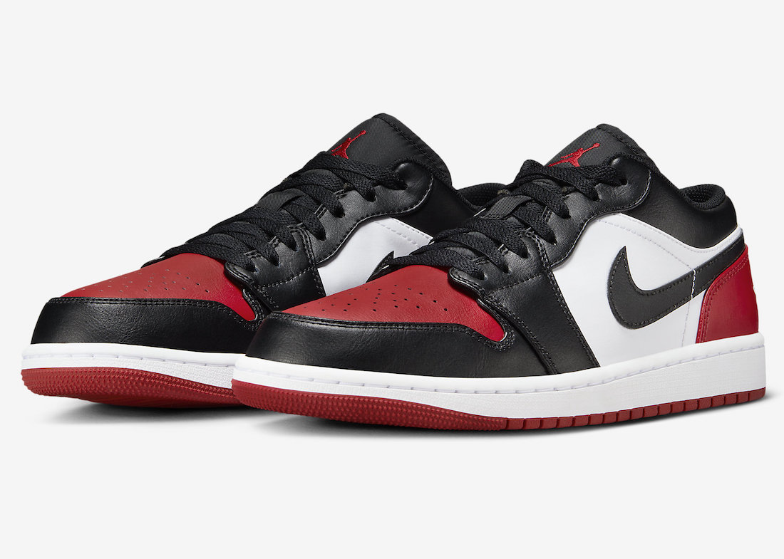 Jordan 1 low hot sale bred on feet