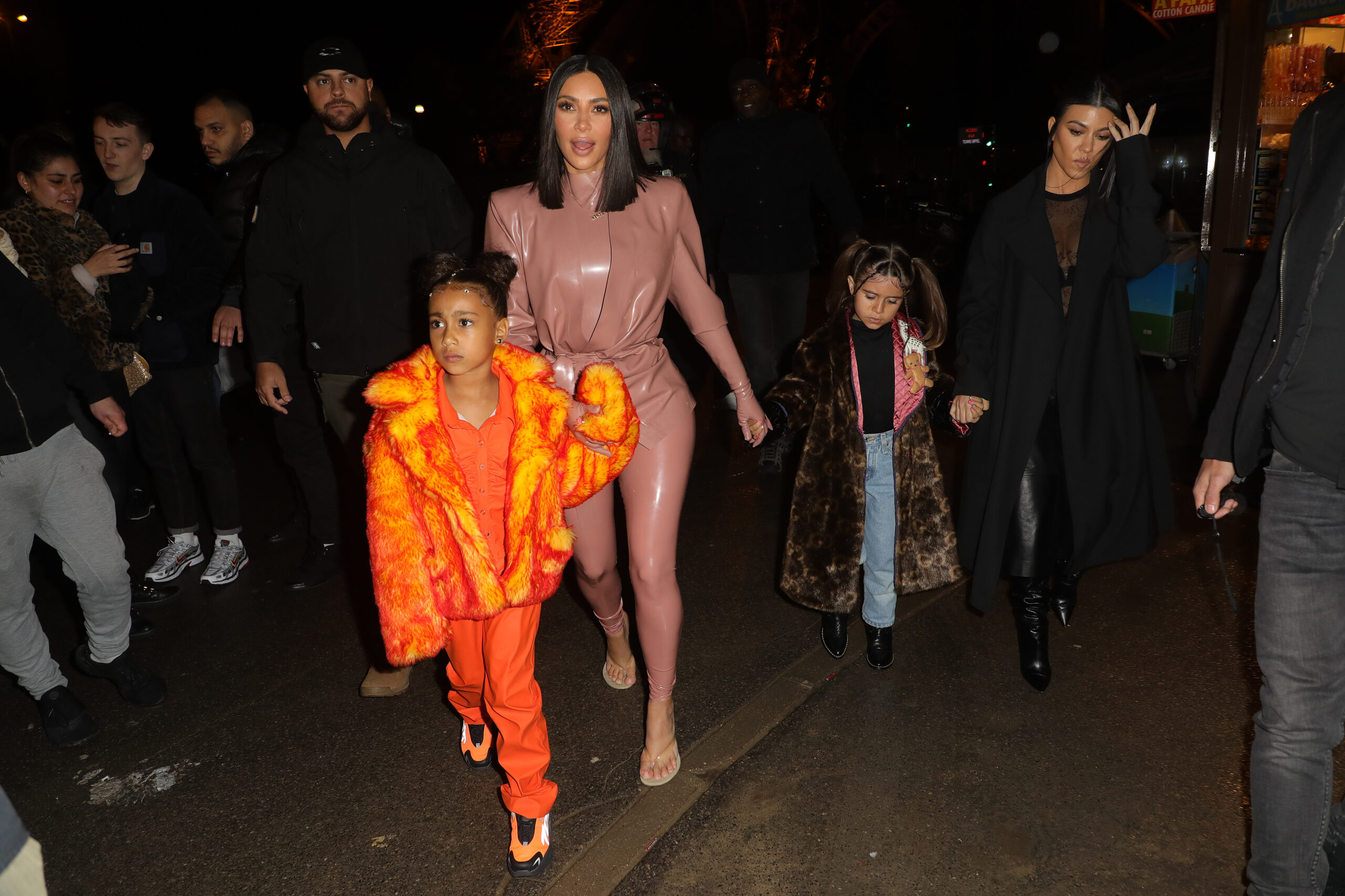 North West & Kim Kardashian Twin With Face Tattoos & Matching Neon Chanel