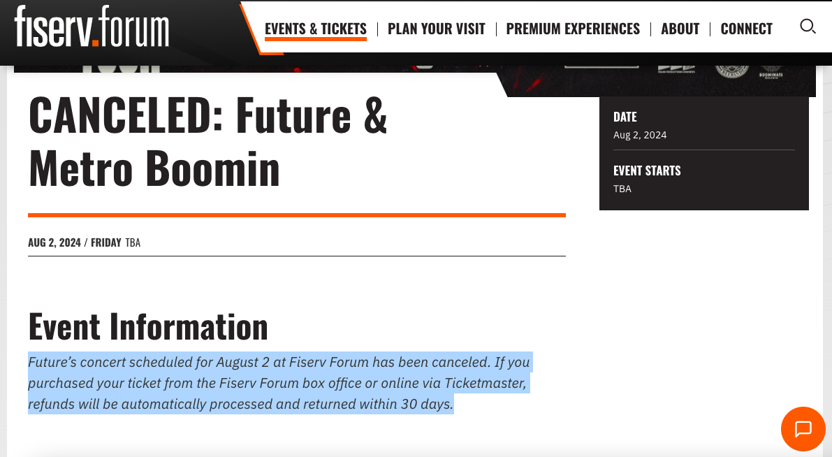 a screenshot of Fiserv Forum's statement from their website. 