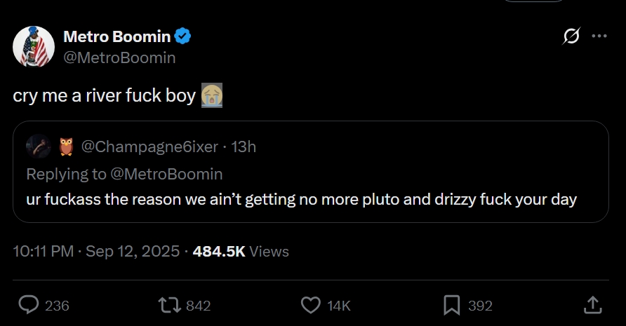 Metro Boomin Claps Back At Fan Blaming Him For Drake & Future’s Beef