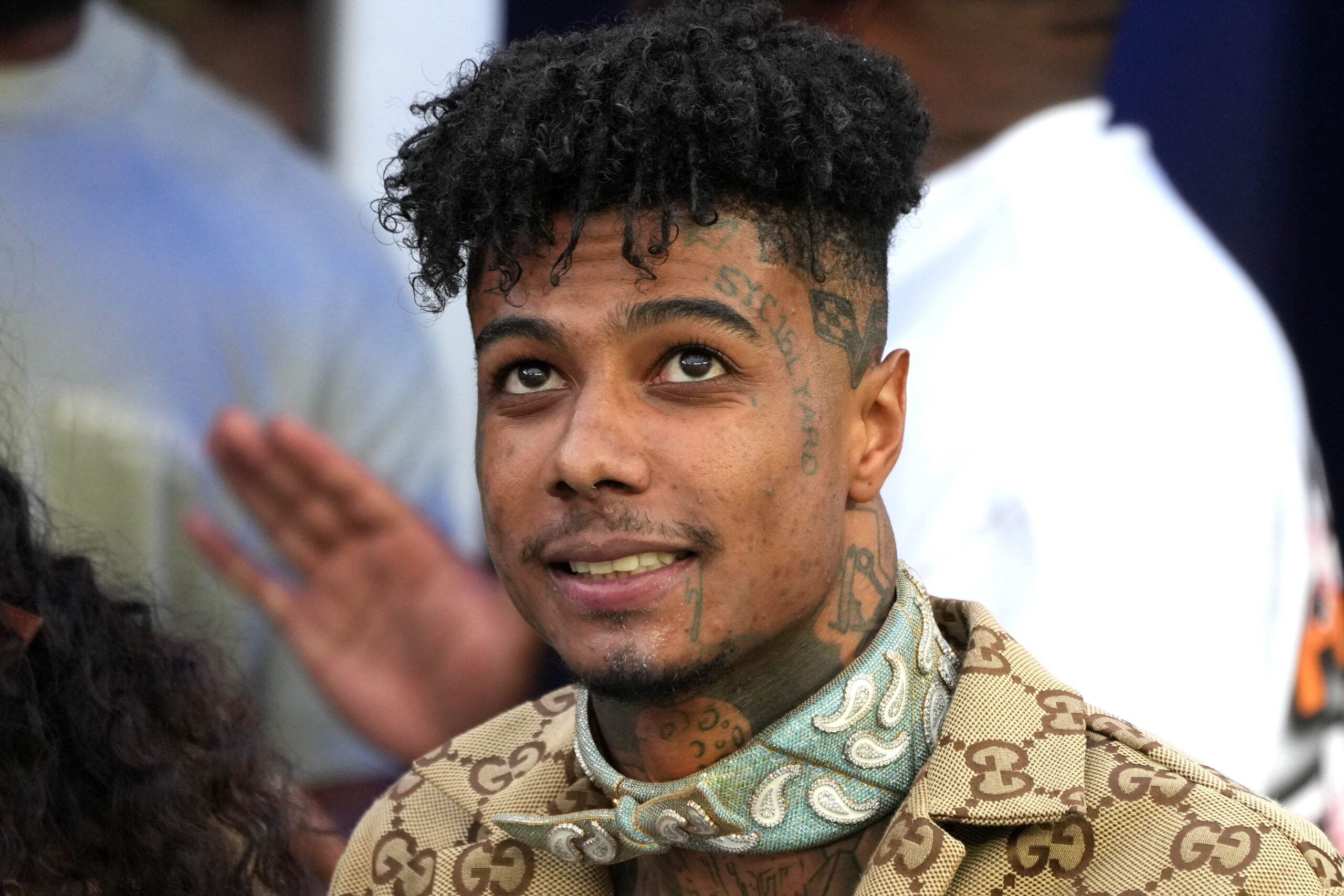 Blueface at a Los Angeles Rams and Pittsburgh Steelers NFL game in Inglewood in 2023.