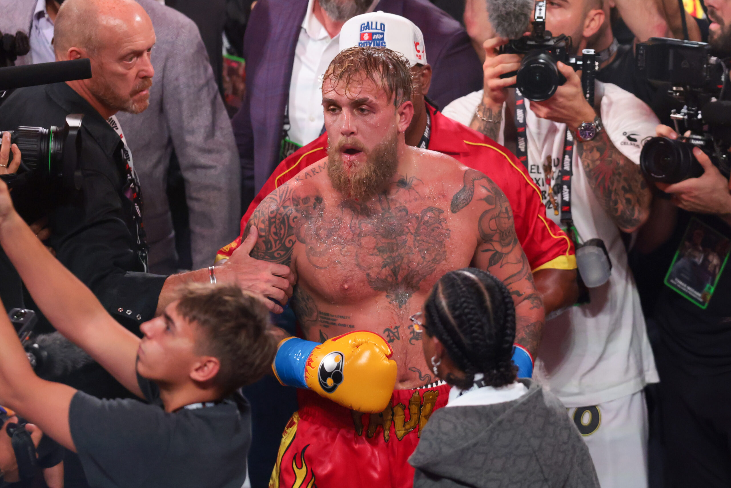 Jake Paul after losing to Anthony Joshua in a boxing match in Miami in 2025.