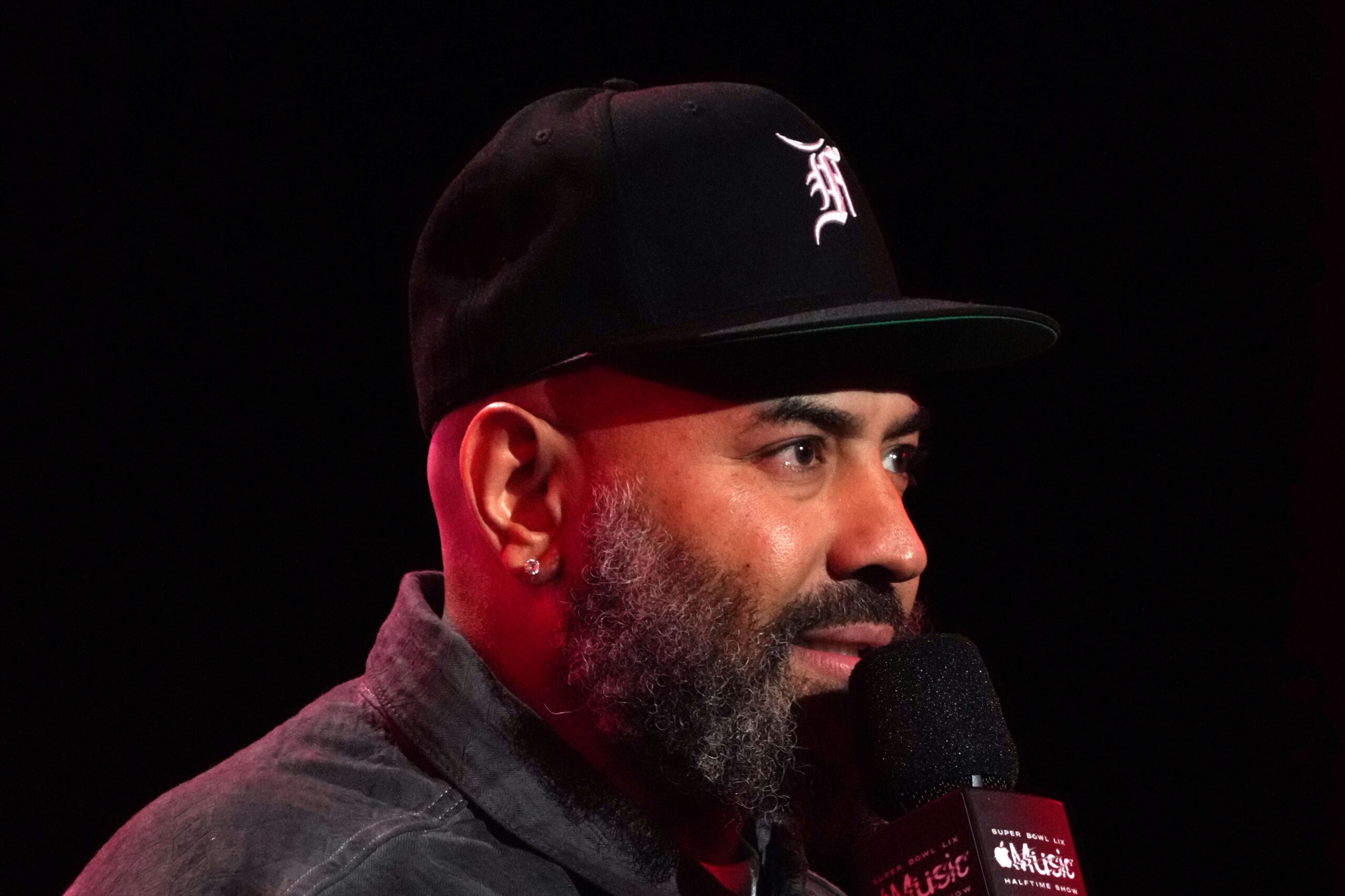 Ebro Darden at the Super Bowl LIX halftime show press conference in New Orleans in 2025.